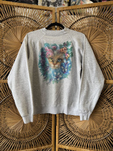 Vtg 90s A Cat in Spring Grey Crewneck Sweatshirt Size Large