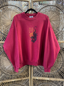 Vintage Y2K Dragon Graphic Red Crewneck Sweatshirt Size XL