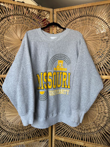 Vintage 90s University of Missouri Tigers Mizzou NCAA Grey Crewneck Sweatshirt Size Large