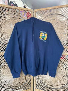 Vintage 90s Artex Notre Dame University Fightin' Irish Navy Blue Hooded Sweatshirt Size Large