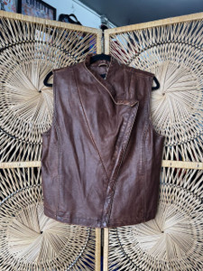 Vintage 90s Lisa International Faux Leather Brown Zip Up Vest Women's Size Large