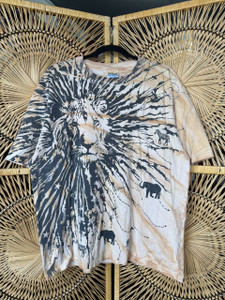 Vintage 90s Lion King Of The Jungle AOP Brown Tie Dye Nature T-Shirt Size X-Large XL