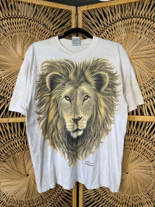 Vintage 90s 1994 Liquid Blue Lion Graphic Tie Dye White T-Shirt Size Large