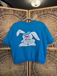 Vintage 80s 90s The Zoo Crew Cool Bunny Teal Short Sleeve Crewneck Sweatshirt Size Medium