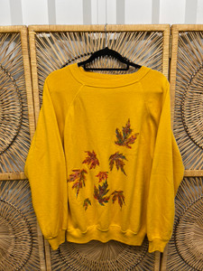 90s Leaves Custom Painted Yellow Fall Crewneck Size XL 90s Leaves Custom Painted Yellow Fall Crewneck Size XL