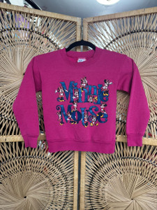 Vintage 90s Disney Minnie Mouse Glitter Print Pink Youth Baby Crewneck Size Toddler Small (6-8)