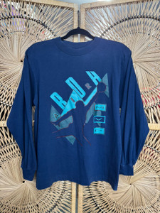 VTG YOUTH 80s 90s Nike Jordan MVP Navy Blue Youth Long Sleeve T-Shirt & Shorts Set Size Large