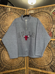 Vintage 90s NBA Chicago Bulls Grey 1/4 Zip Pullover Knit Sweatshirt Size XL X-Large