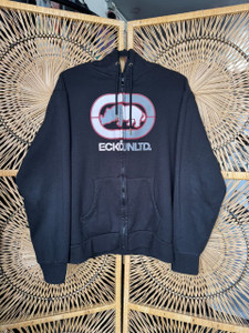 Vtg Y2K 2000s ECKO UNLTD Black Full Zip Hooded Sweatshirt Size Large