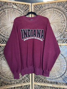 Vintage 90s Crable Sportswear Indiana University IU Hoosiers Burgundy Textured Crewneck Sweatshirt Size Large