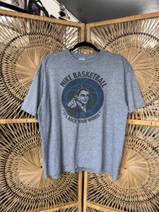 Vintage 80s 90s Gray Tag Nike Basketball "It'll Rock Your World" Graphic Grey T-Shirt Size Large