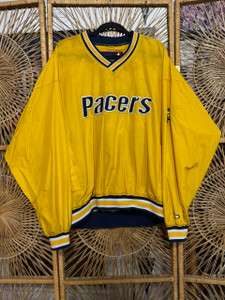 Vintage Pro Player Indiana Pacers NBA Yellow Embroidered V-Neck Windbreaker Pullover Size XXL 2XL
