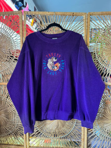 Vintage 90s Disney's Lady & The Tramp Embroidered Purple Fleece Crewneck Sweatshirt Size Large