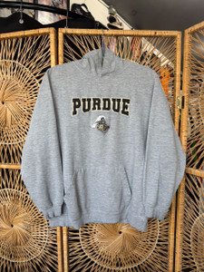 Vtg Team Athletics Purdue University Spellout Boilermakers Grey Hoodie Sweatshirt Size Medium