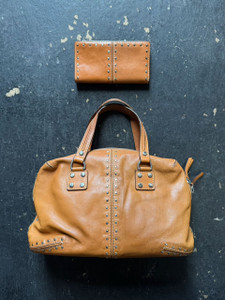 Vintage Y2K Michael Kors Uptown Satchel Studded Brown Leather Bag With Matching Wallet