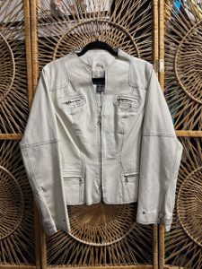 Vtg Y2K Metro Style White Leather Jacket Women's Size 12