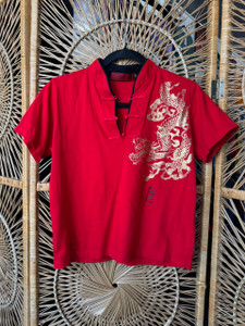 Y2K Gold Kung Fu Dragon Red Youth/ Women's Baby Tee Size XL X-Large