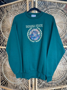 Vintage Crable Sportswear Indiana State University ISU Sycamores Embroidered Green Crewneck Sweatshirt Size X-Large XL