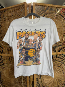 Vintage 90s Indiana Pacers Caricature NBA Basketball Reggie Miller White Cartoon T-Shirt Size Medium