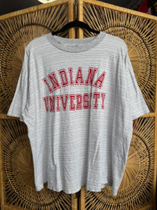Vintage Indiana University IU Hoosiers Horizontal Grey Striped T-Shirt Size X-Large XL