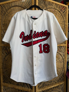 Vtg 90s Sports Belle Indiana University IU Hoosiers #18 White/Red Baseball Jersey Size Large