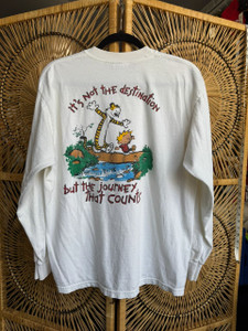 Vintage Calvin & Hobbes DePauw University Long Sleeve White T-Shirt Size Large