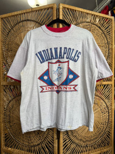Vtg 90s 1992 Sunburst Sportswear Indianapolis Indians Baseball Heather Grey Layered T-Shirt Size OSFA