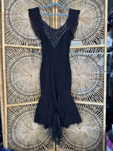 Vintage 80s Climax By Karen Okada Black Lace Glam Mermaid Dress Women's Size 3/4