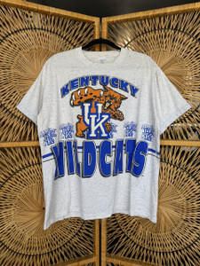 Vintage 80s 90s University of Kentucky Wildcats Double-Sided Heather Grey T-Shirt Size X-Large