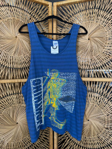 Vintage Lightning Bolt Basketball Graphic Blue Striped Tank Top Size Medium