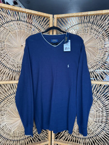 DS Polo Ralph Lauren RL Navy Blue V-Neck Long Sleeve Thermal Shirt Size Large
