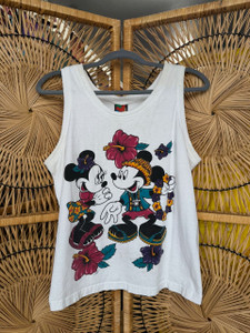 Vintage 80s 90s Disney Mickey & Minnie Mouse Tropical Tourists Tank Top Size Large
