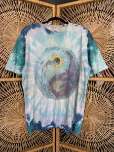 Vintage 90s Aquatic Yin Yang Aqua Blue & Lavender Tie Dye T-Shirt Size X-Large XL