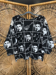 Vintage 80s 1989 Elvis Presley Black & White Women's Quarter Length Sleeve Size Small