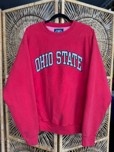 Y2K Steve & Barry's Reverse Weave Ohio State University OSU Spell Out Red Crewneck Sweatshirt Size Large