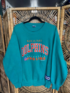 Vintage 90s Champion Miami Dolphins NFL Football Teal Crewneck Sweatshirt Size XL