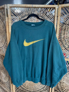 Vintage Nike Yellow Swoosh Forest Green Crewneck Sweatshirt Size XXL 2XL