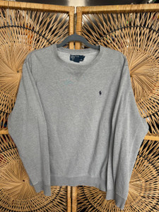 Vtg Polo Ralph Lauren RL Grey w/ Navy Blue Horse Crewneck Sweatshirt Size Medium