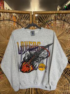 Vintage 80s 90s Logo 7 NBA Los Angeles Lakers Grey Crewneck Sweatshirt Size Medium