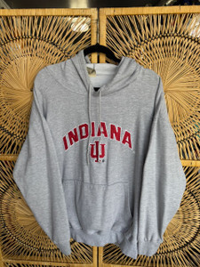 Vintage Big Ball Sports Indiana University Hoosiers Red Embroidered Grey Hooded Sweatshirt Size XXL