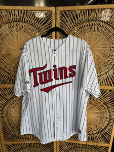 DS Vintage Majestic MLB Minnesota Twins White Pinstripe Baseball Jersey Size XXL
