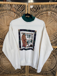 VTG 90s 1994 Native American Fishing Scene Collared Crewneck Sweatshirt Size Large