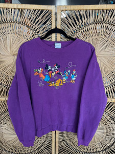 Vintage Disney's Characters Picnic Embroidered Purple Crewneck Sweatshirt Size X-Large XL