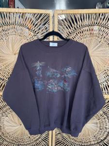 Vtg 90s Northern Reflections Scenic Floral Gardens Brown Crewneck Sweatshirt Size Large