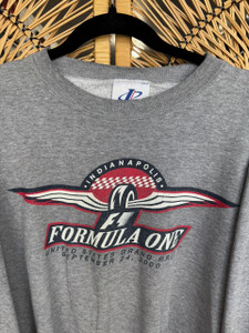 Vintage Y2K Formula One Racing Indianapolis Grand Prix Grey Crewneck Sweatshirt Size Medium