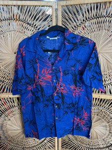 Vintage Hawaiian Imports Blue Button Down T-Shirt Size Large