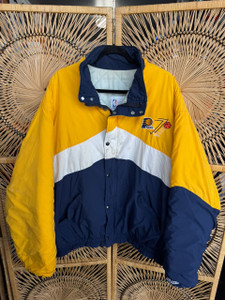 Vintage 70s 80s NBA Indianapolis Pacers Blue, Yellow, White Embroidered Full Zip Windbreaker Jacket Size X-Large