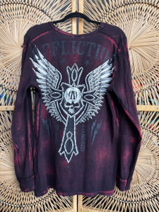Y2K 2000s Reversible Affliction Winged Cross Black & Red Long Sleeve Thermal T-shirt Size X-Large XL