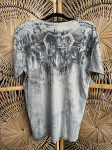 Y2K 2000s Affliction Skeleton Warrior Reversible Grey Black T-shirt Size Large