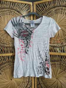 Harley Davidson Angel Wings St. Petersburg-Clearwater, Florida Light Grey V-Neck T-Shirt Women's Size Medium